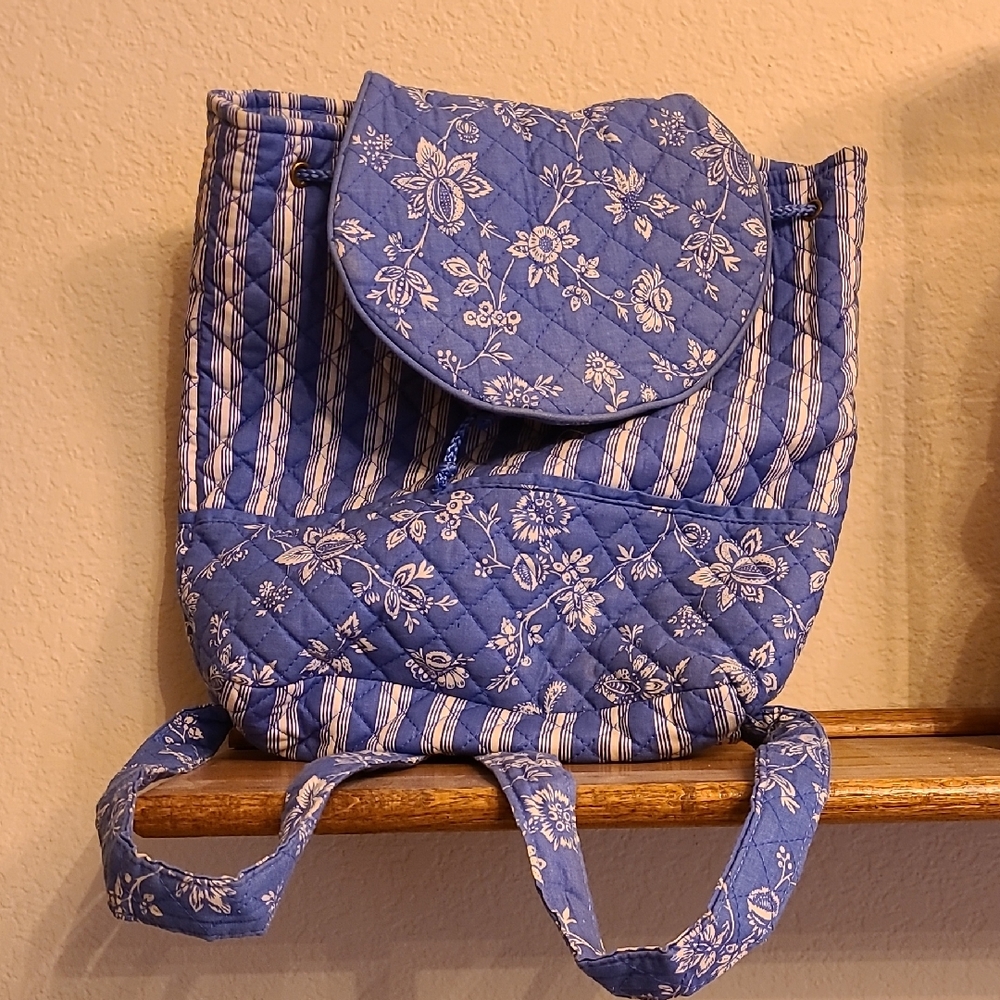 Blue Floral Quilted Backpack